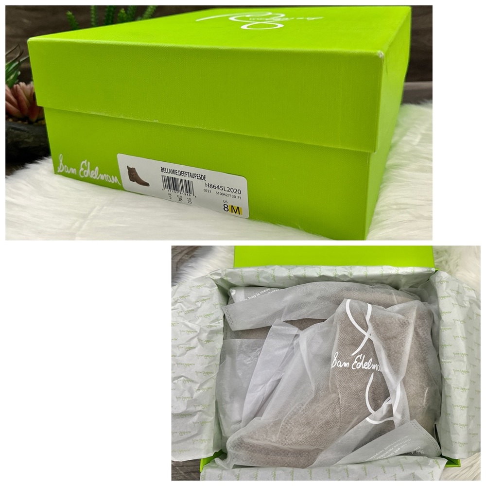 NIB Sam Edelman Bellamie Western Harness Cowgirl Ankle Boots Deep Taupe - Picture 13 of 14